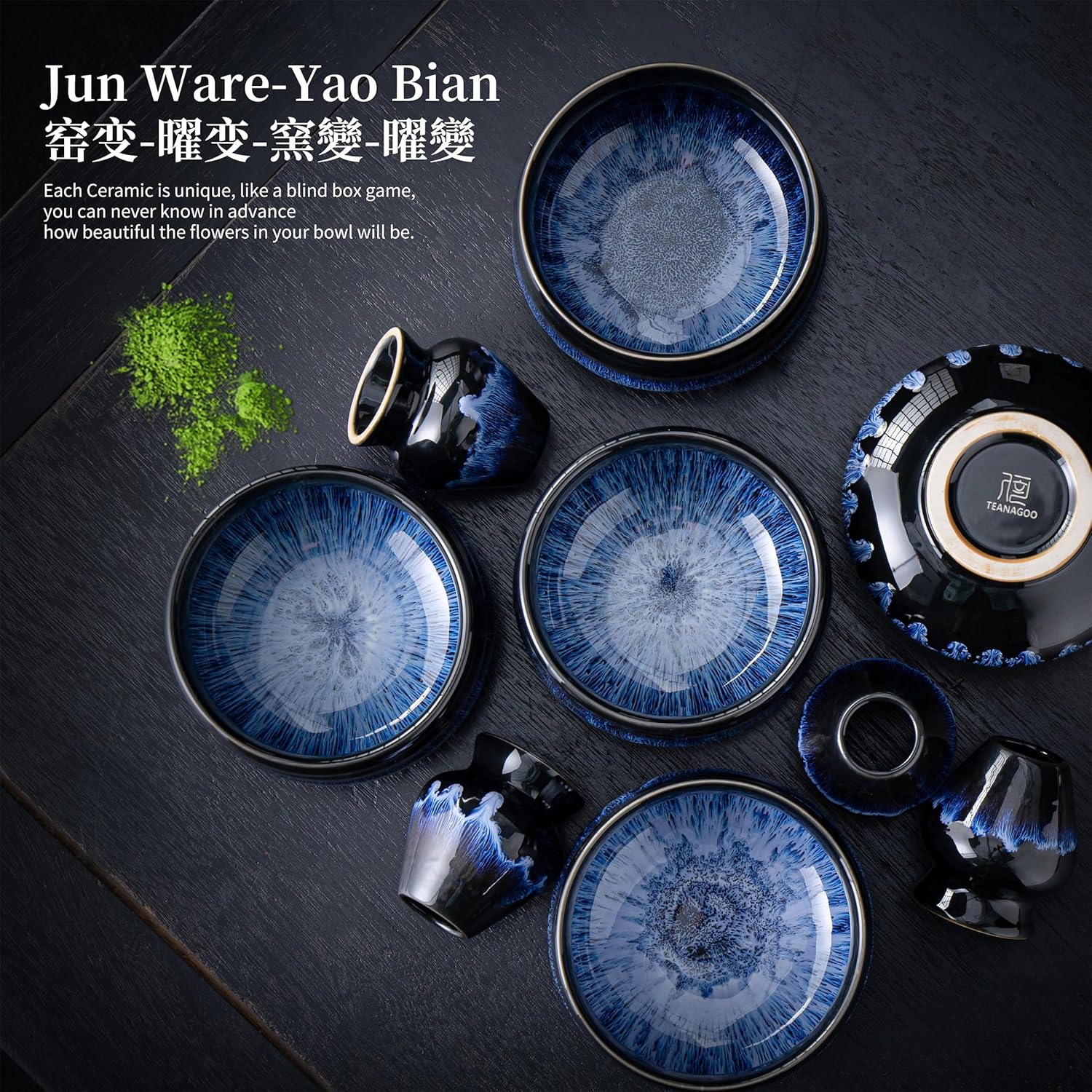 TEANAGOO Service à thé matcha, service à thé japonais, bol à matcha, fouet en bambou pour matcha, cuillère, tamis, porte-fouet à matcha, support de fouet à matcha