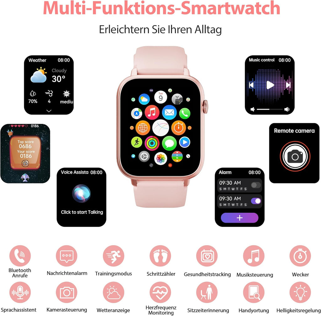OUKITEL V3 Montre Connectée Rose-1,83" HD homme femme appel Bluetooth IP68 SpO2 cardio 100+ modes sportifs Android iOS