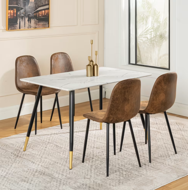 URBAN MEUBLE Table à manger rectangulaire effet marbre blanc - 110 x 70 x 75 cm