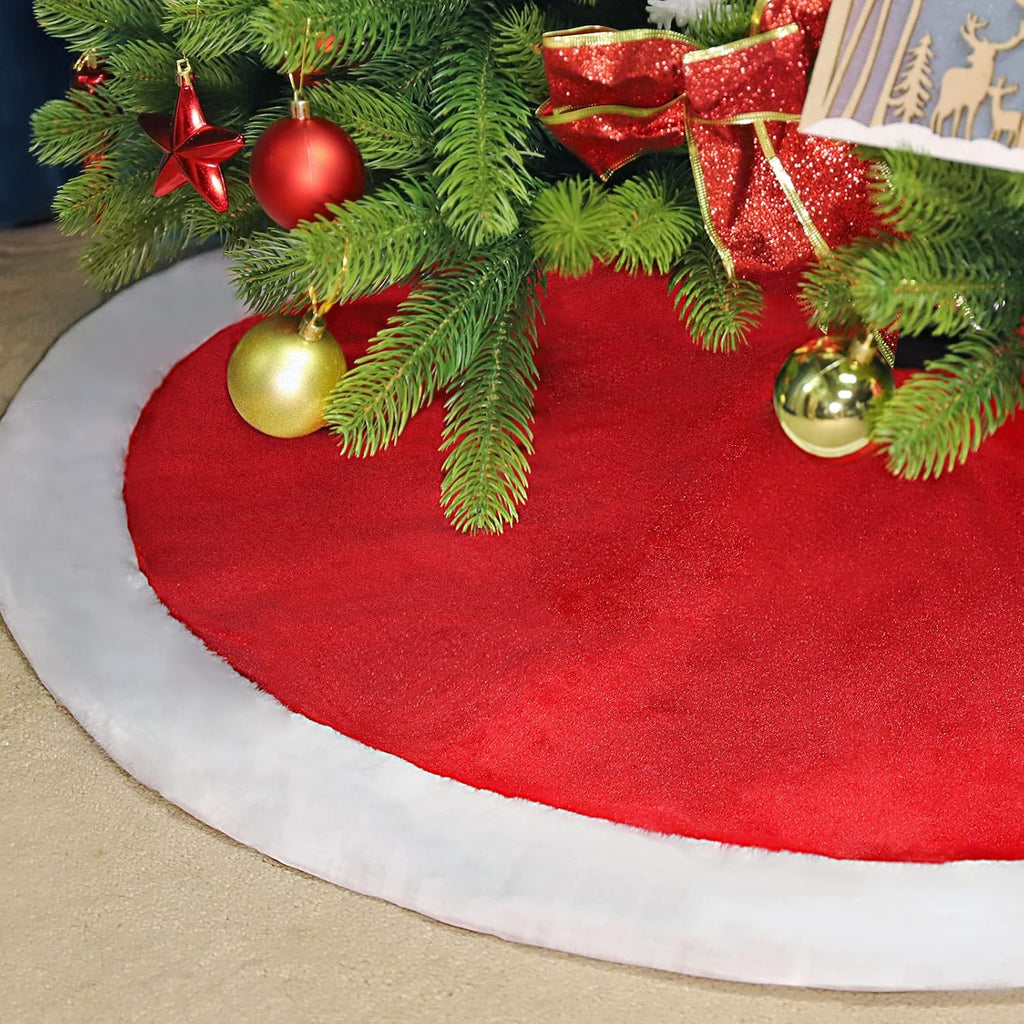 SALCAR Jupe de sapin de Noël ronde en fausse fourrure pelucheuse rouge - 80 cm