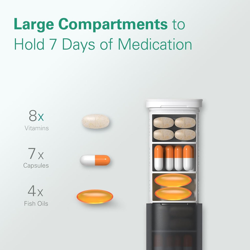 VVM Boîte à Pilules Hebdomadaire 7 Jours, Organiseur de Médicaments Quotidien, Étui à Pilules de Voyage Ergonomique pour Arthrite, Tiroir Coulissant Pratique pour Vitamines