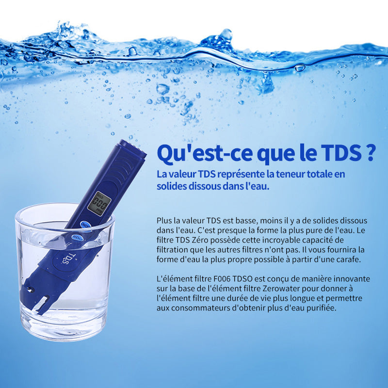 VIVREAL Filtre à eau compatible avec les carafes Zerowater, Système de filtration 5 étapes, Élimine le chlore, le plomb, le mercure, le cadmium et autres métaux lourds