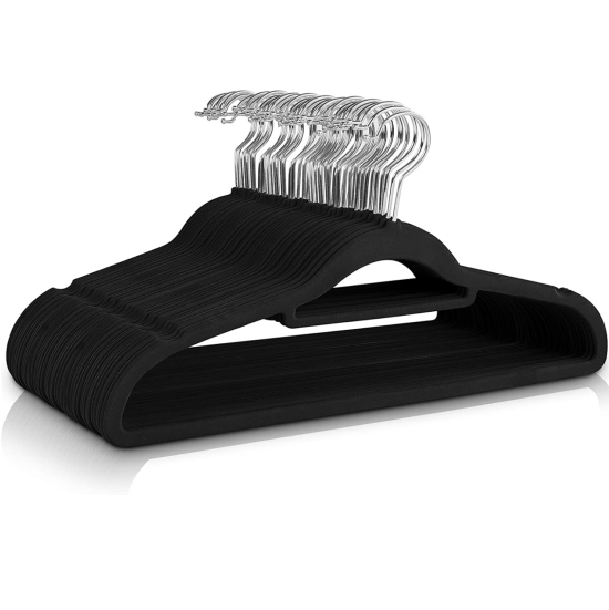 ANQI Lot de 50 cintres en velours antidérapants avec barre pour cravate - Noir