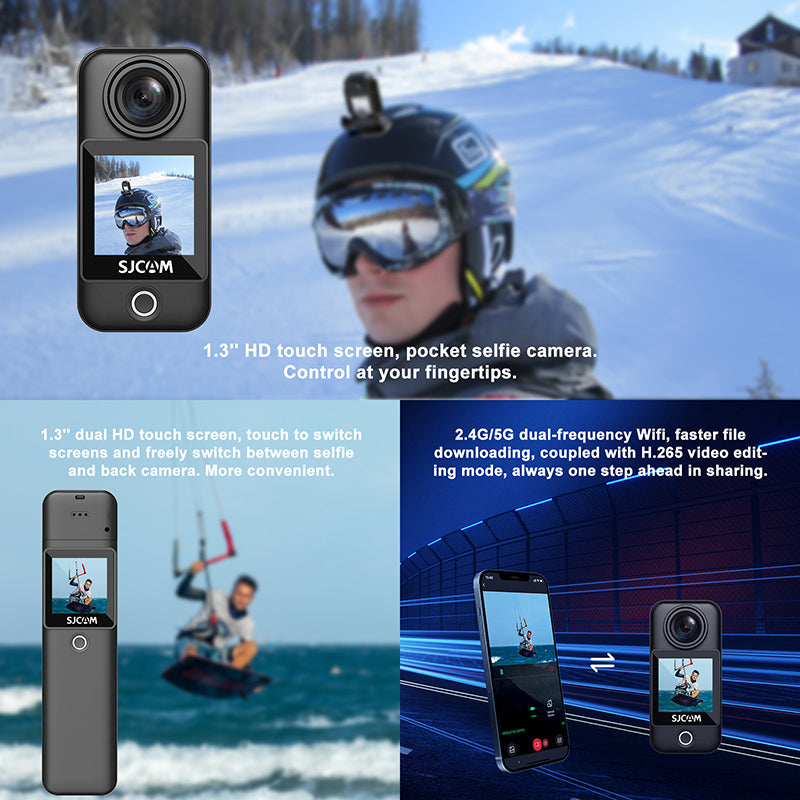 SJCAM C300 Caméra d'action 4K étanche 30 m à autonomie ultra longue 460 min avec stabilisation EIS, 6 axes, écran tactile 1,3 pouce avec boîtier photo 20MP WiFi 5GHz