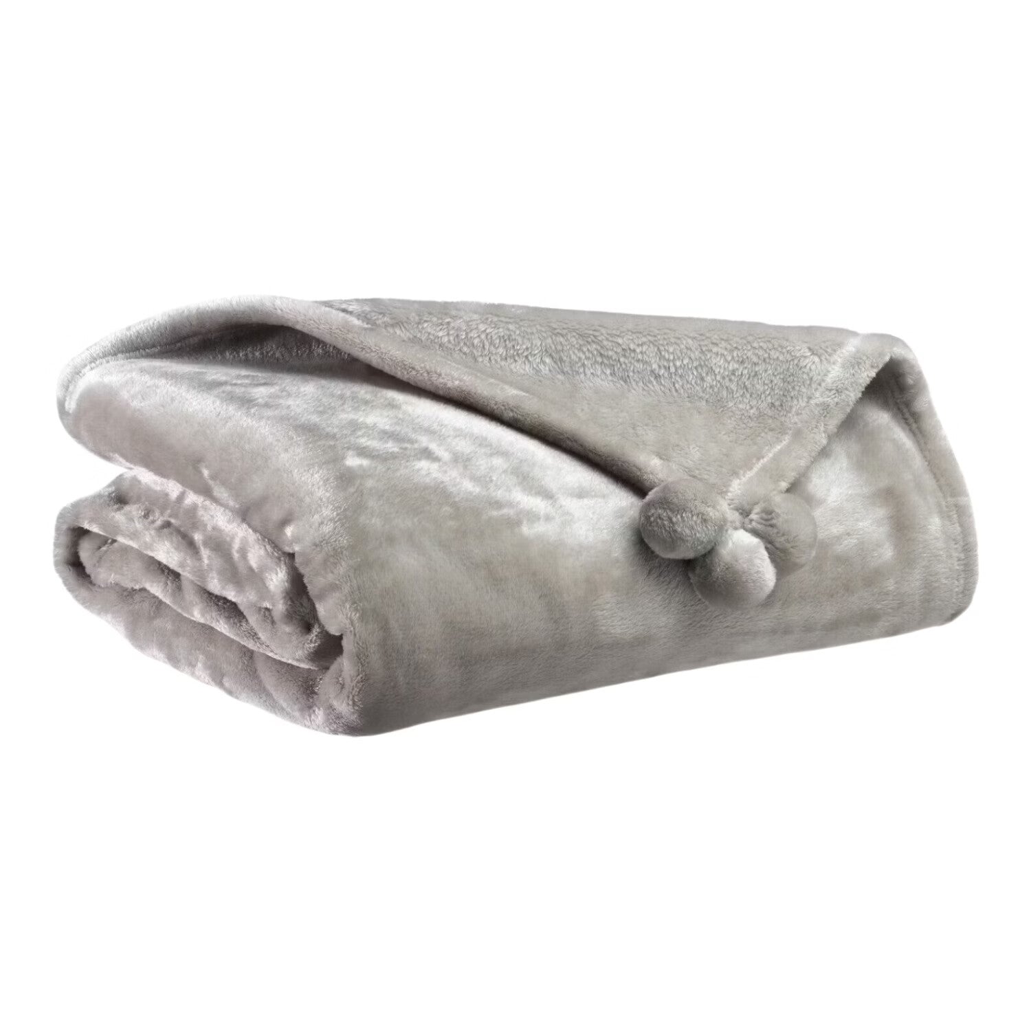 Vivaraise Tender Plaid à pompons gris perle - 130 x 170 cm