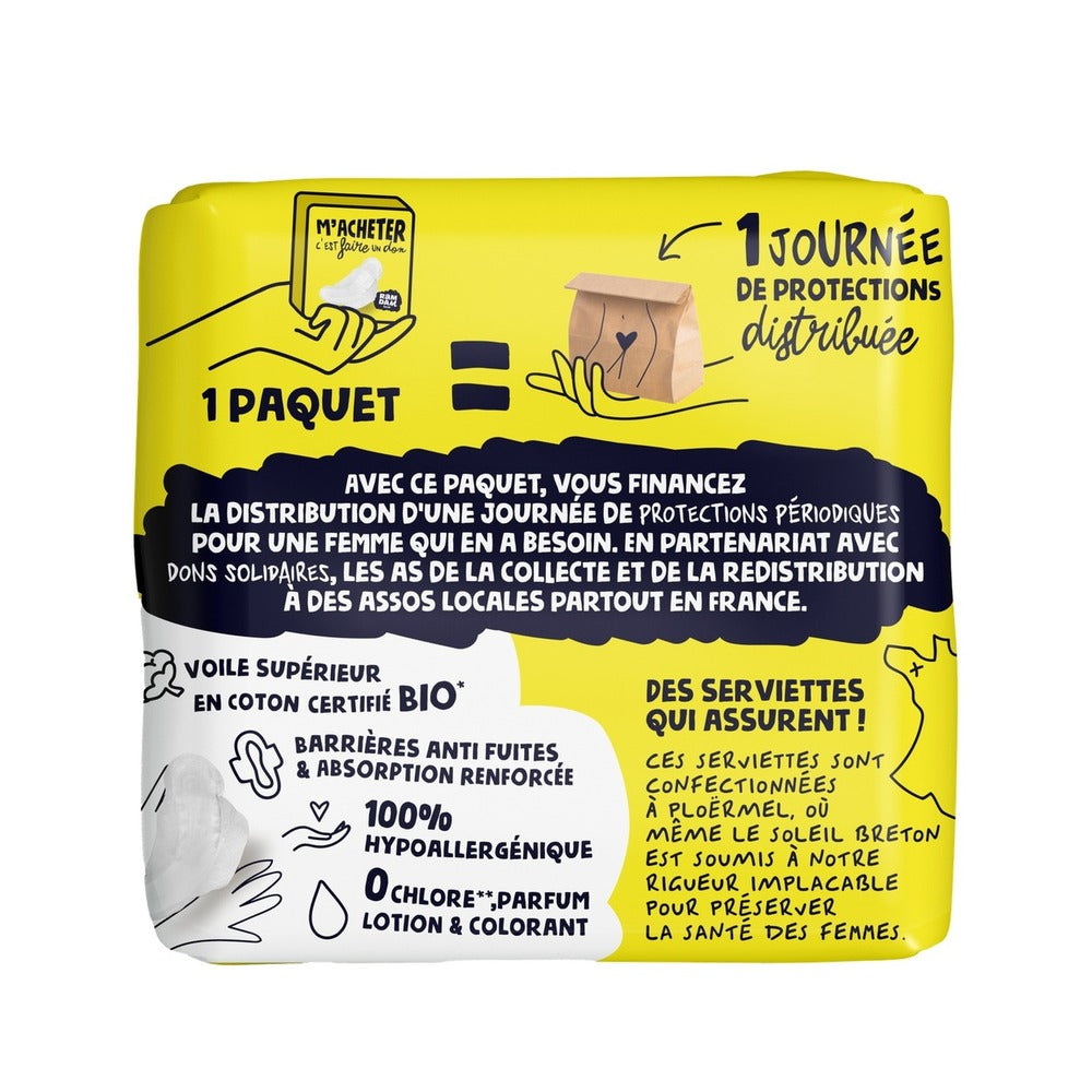 RAMDAM Serviettes Hygiéniques Ultra Fines Avec Ailettes Flux Normal Coton 100 % Biologique - 56 Unités (4 Paquets de 14)