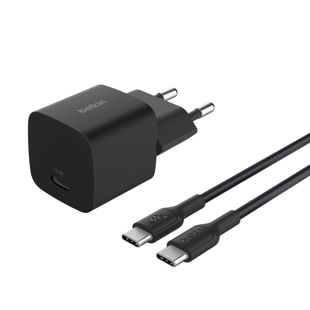 Belkin BoostCharge 45 W Chargeur Compact avec Câble de Charge Rapide USB-C vers USB-C (Prend en Charge iPhone 16/15/14, Galaxy S25/S24, Pixel 9, iPad, AirPods, etc., Noir)