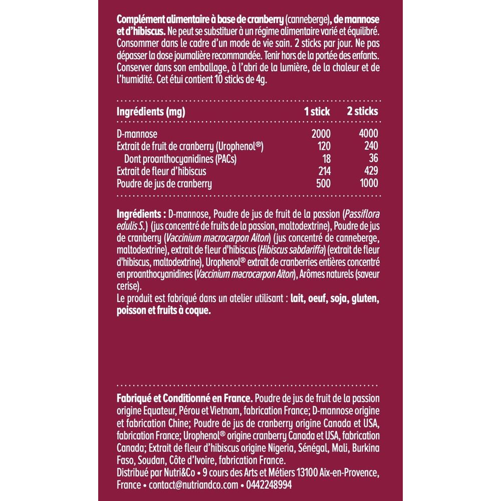 Nutri&Co Cranberry Mannose - 10 bâtonnets