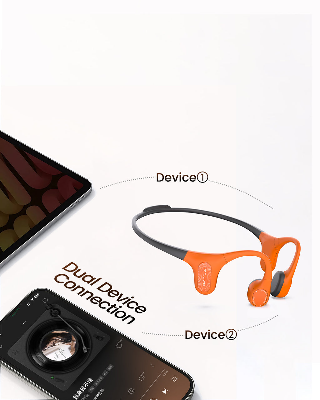 Mojawa Aerra Écouteurs de sport Bluetooth étanches IP67 à conduction osseuse - Noir