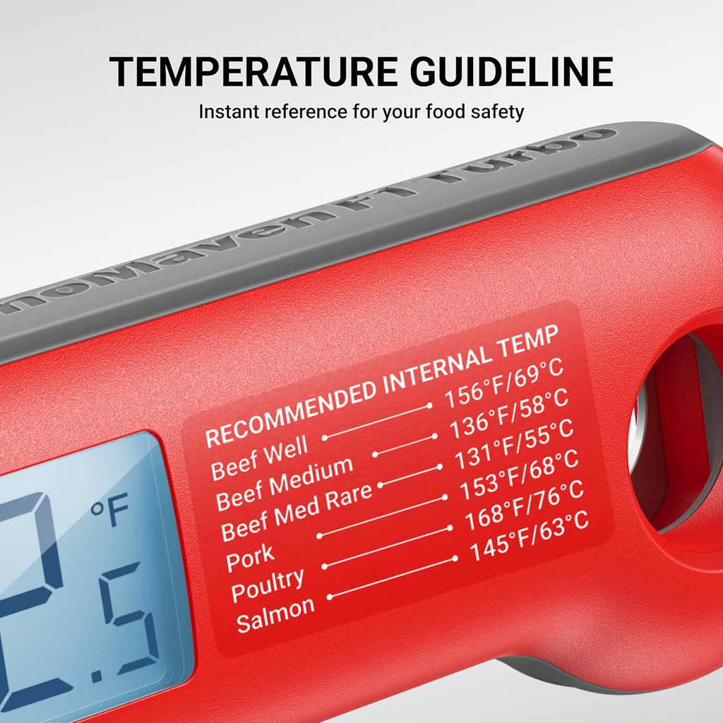 ThermoMaven Thermomètre à viande numérique précis et étanche avec affichage rétroéclairé - Rouge
