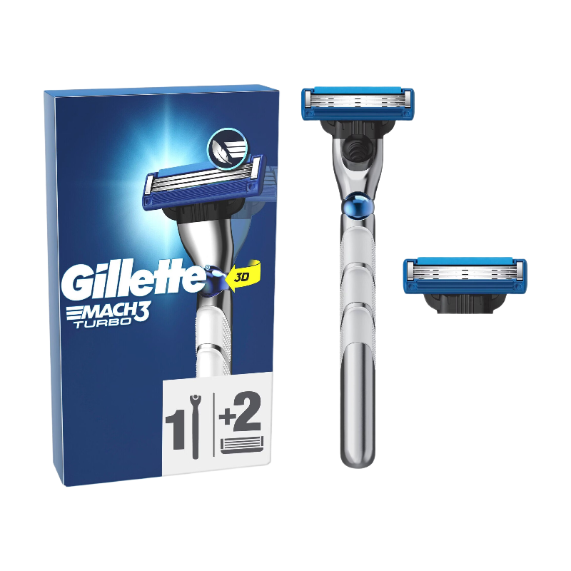 Gillette Mach 3 Turbo Rasoir pour hommes avec 2 lames de rechange, Gris