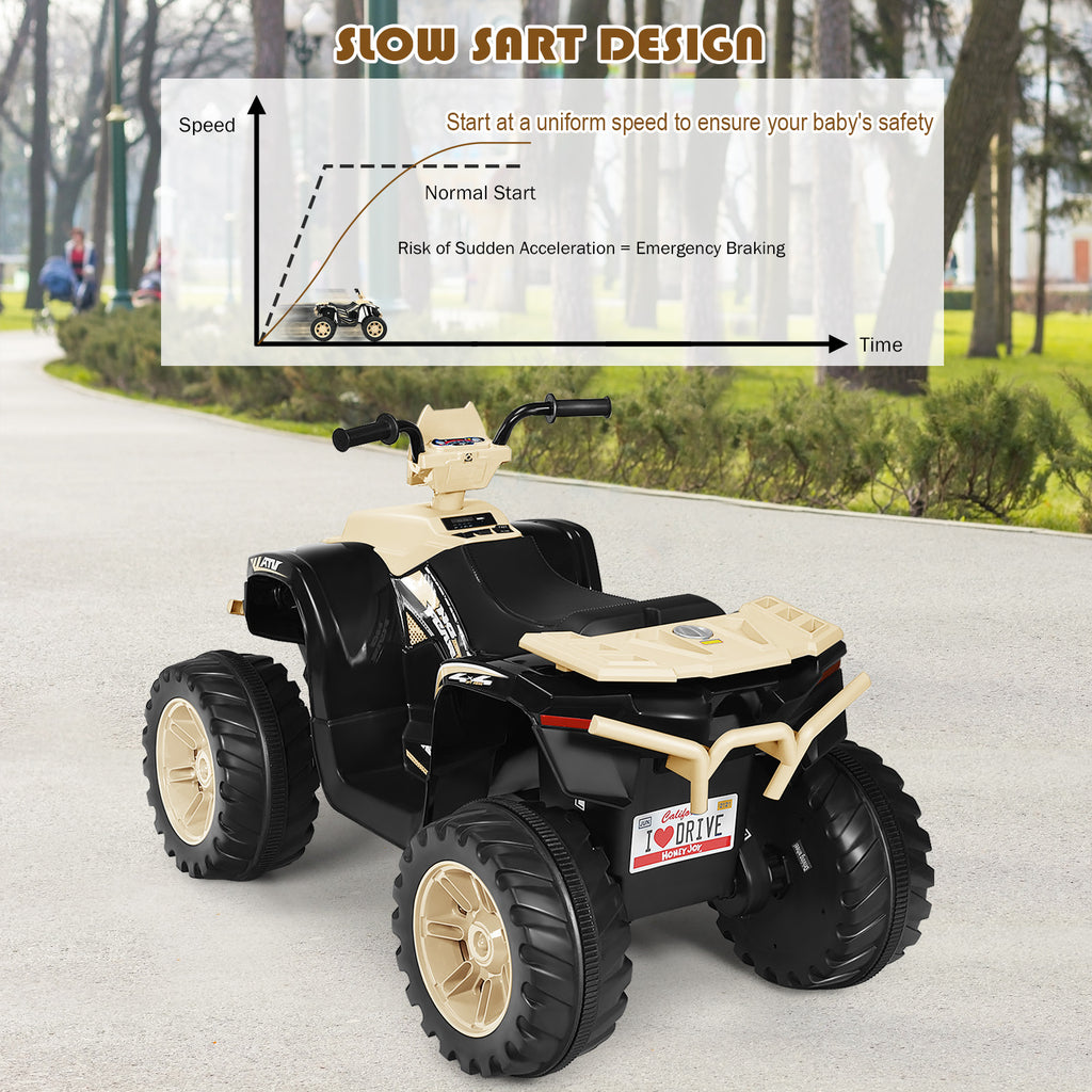 Costway Quad électrique pour enfants 12 V, avec musique et lumières LED, alimenté par batterie, siège confortable, 104 × 67 × 74 cm, Jaune terre