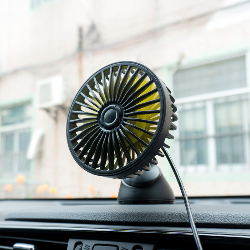 Ventilateur de voiture Hello leiboo rotatif à 360° avec ventouse puissante, alimenté par USB, 5 pales, 3 vitesses réglables, fixation sur tableau de bord ou pare-brise
