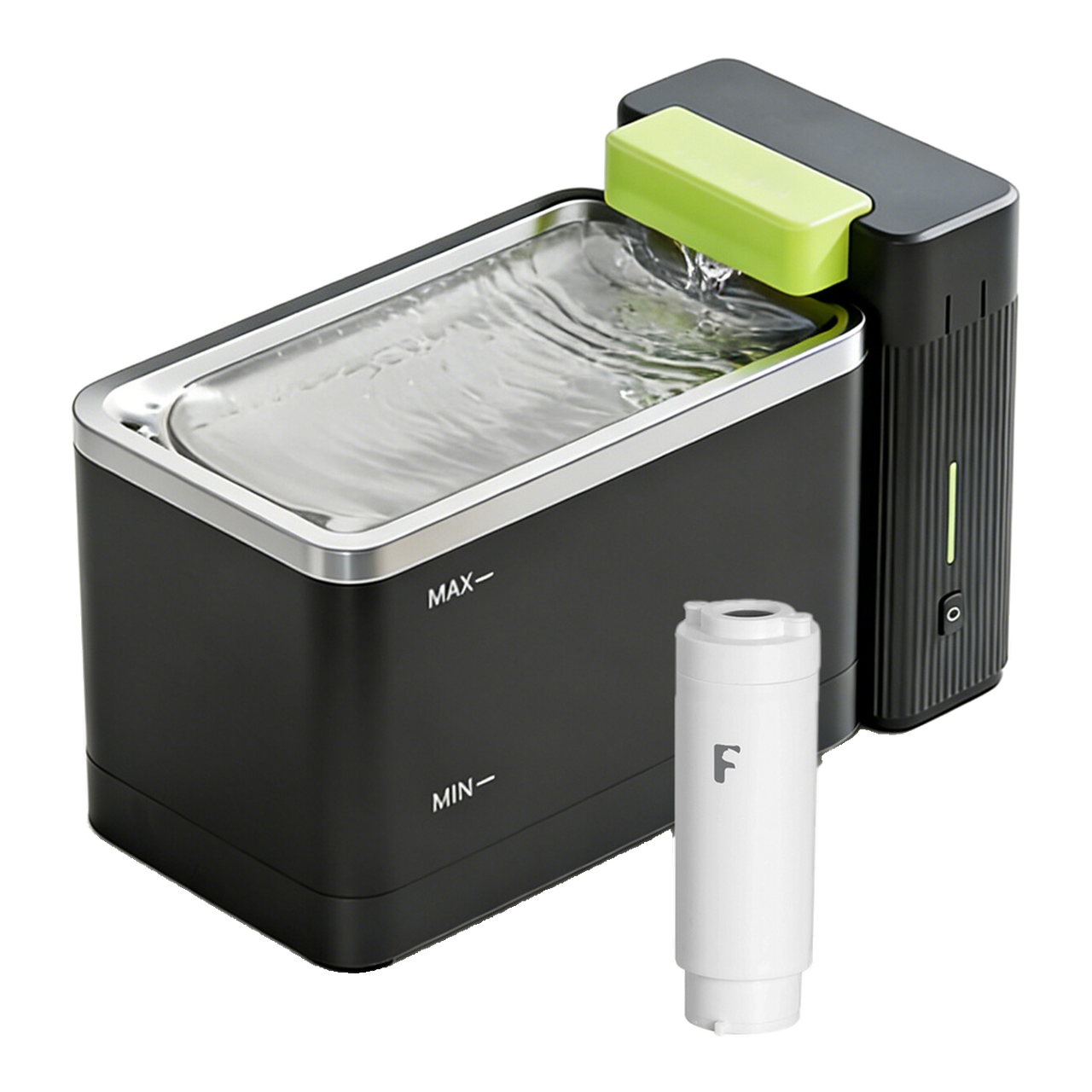 FURBULOUS [Acier Inoxydable 316 & Conception 100% Sécurisée] Fontaine à Eau avec Technologie d'Ultrafiltration - Eau et Électricité Séparées, Ultra-Silencieuse, Sans BPA, 3.3L, Deux Modes pour Chats & Chiens, Noir (Inclus Filtre 45 Jours)