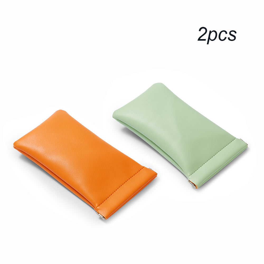 Oirlv 2 pcs Mini Trousse de Maquillage Automatique Fermée Étanche Cuir PU Sac de Rangement pour Écouteurs Sac à Monnaie Portefeuille Zéro Sac de Rangement pour Rouge à Lèvres Bijoux