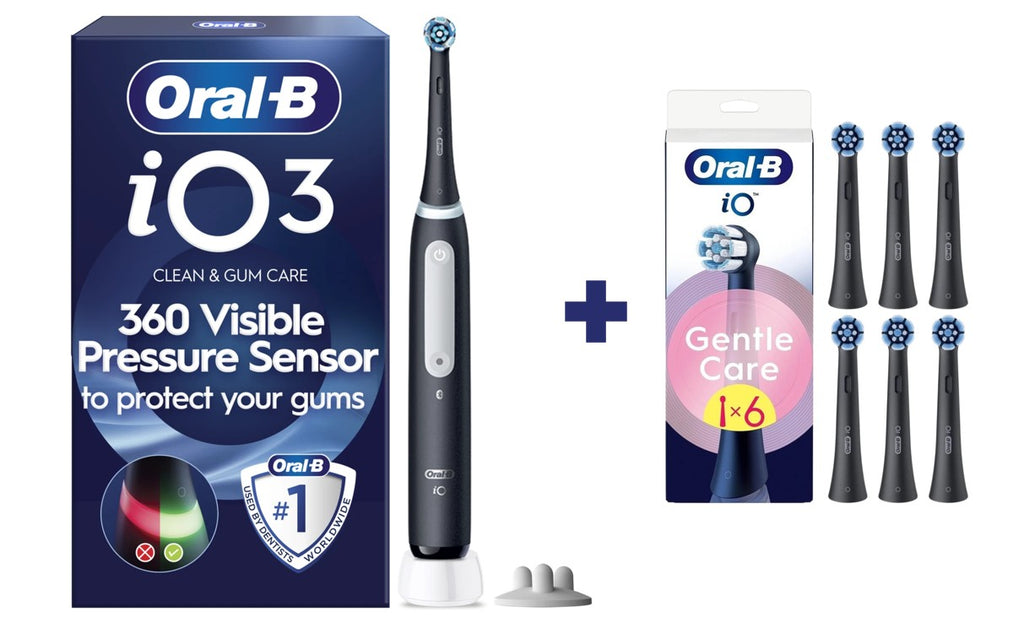 Oral-B iO 3S Brosse à dents électrique noire + têtes de brosse iO Gentle Care x6 | Pack complet de 2 ans