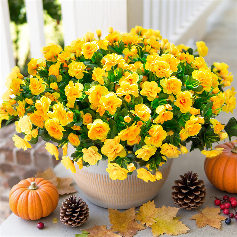 Yuejia Lot de 6 bouquets de fleurs artificielles en soie camélia jaune - 38 cm