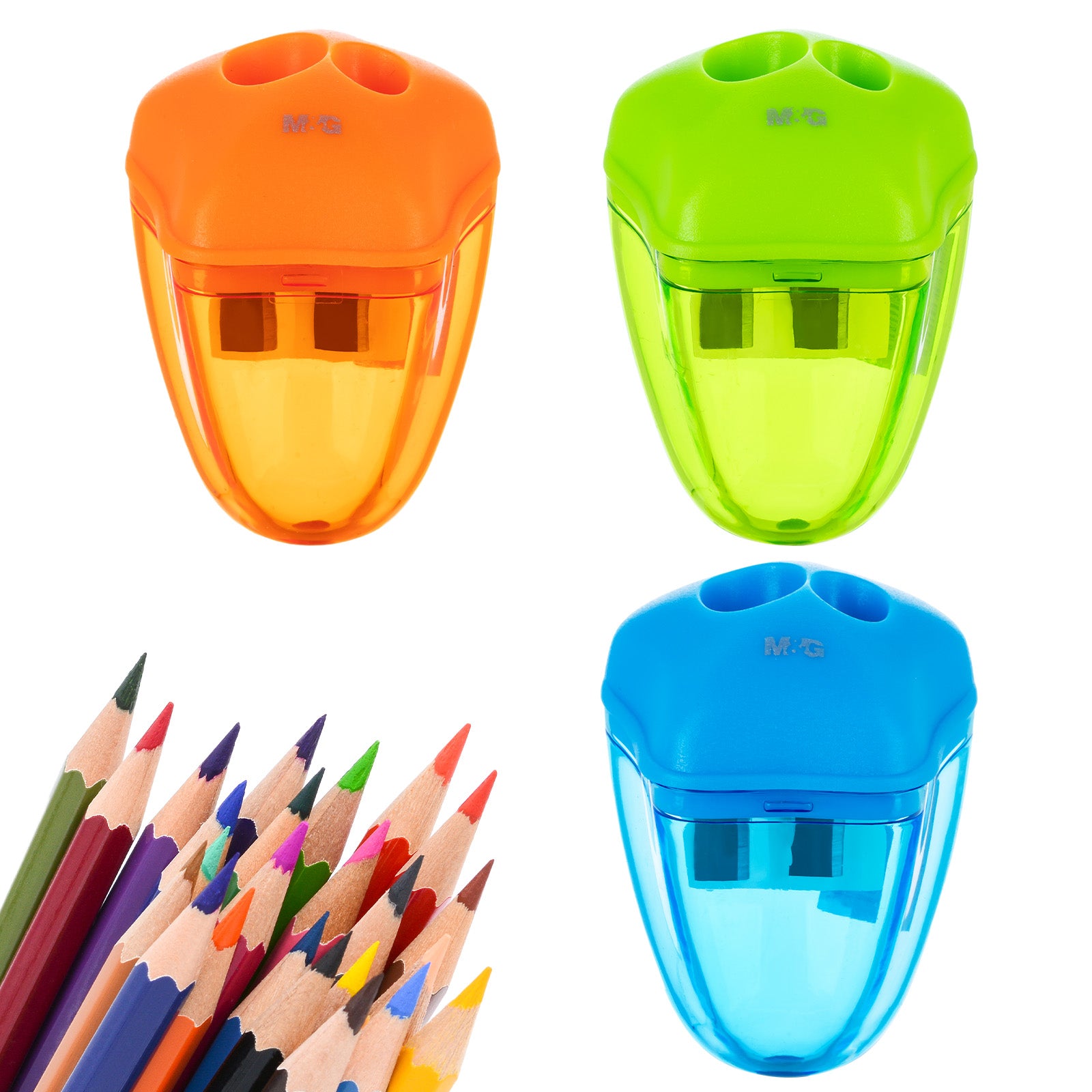 M&G Lot de 3 taille-crayons manuels à double trou avec couvercle, taille-crayons compacts portables pour crayons de couleur, fournitures scolaires et de bureau