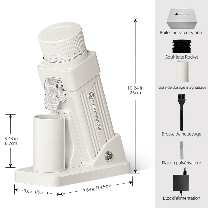 Starseeker E55 Pro Moulin à café électrique blanc avec meule conique en alliage de titane de 55 mm, moteur CA de 72 W