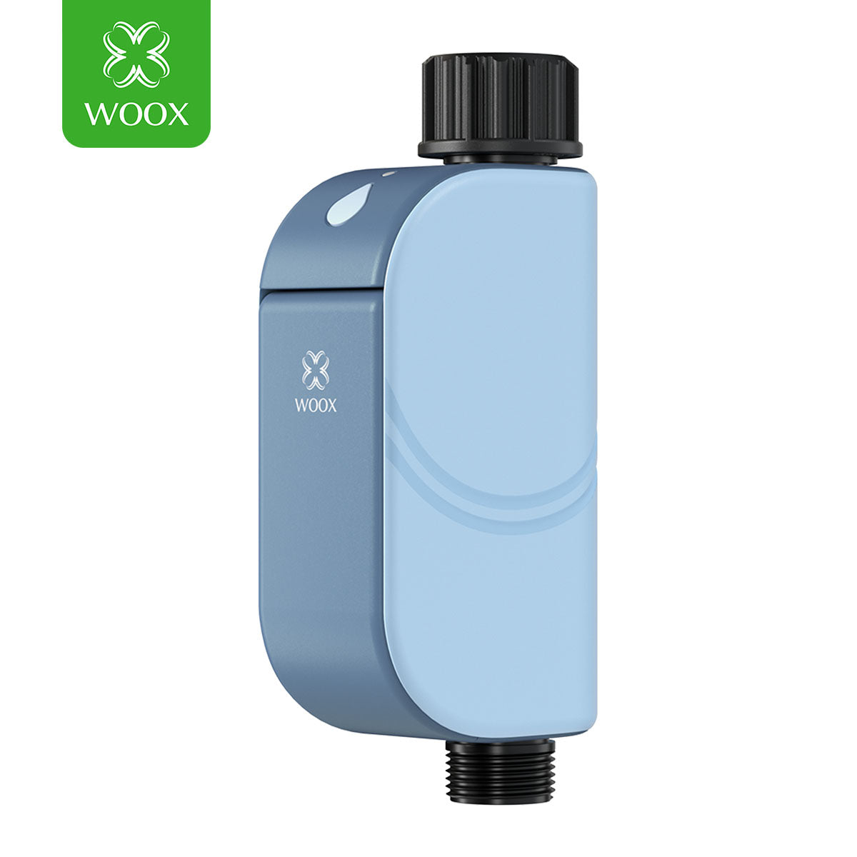WOOX Minuteur d'arrosage intelligent R2604 Bleu WiFi 6 802.11ax 2,4 GHz BLE 5.4 IP65 Contrôleur d'irrigation extérieur pour jardin Valve à solénoïde bistable Piles 4xAA Autonomie de