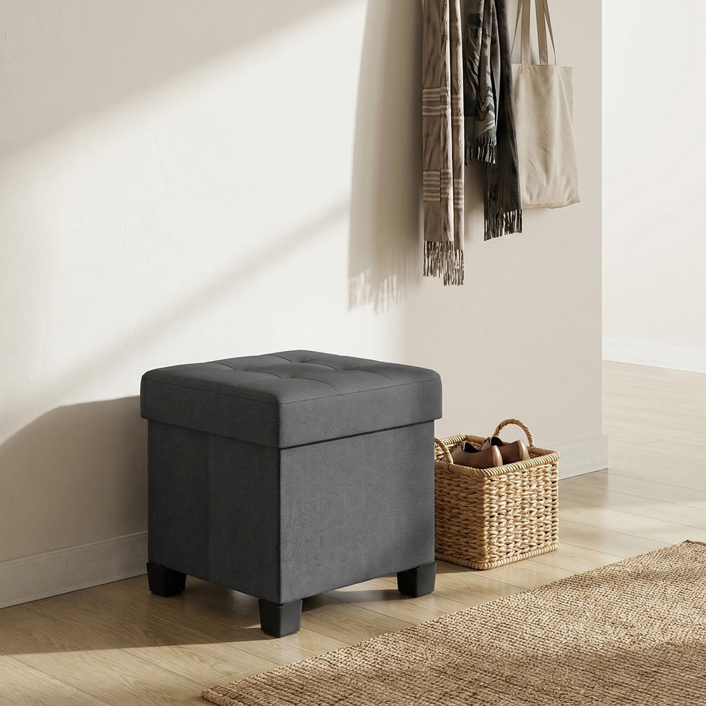JOYFURNOS Pouf pliable gris ardoise – 38 x 38 x 40 cm, petit repose-pieds et tabouret de rangement, supporte 300 kg – compact pour salon, chambre ou dortoir