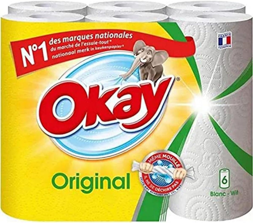 OKAY Original Performance Essuie-Tout 60% Plus Absorbant, Compostable, 6 Rouleaux