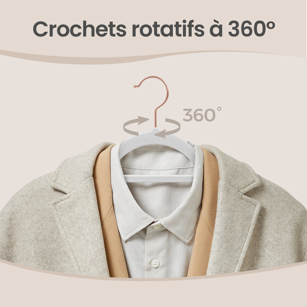 JOYFURNOS Cintres en velours, Lot de 50 cintres à vêtements avec crochet pivotant noir, Antidérapants et peu encombrants, Pour manteau, chemise, robe, pantalon, cravate, Blanc