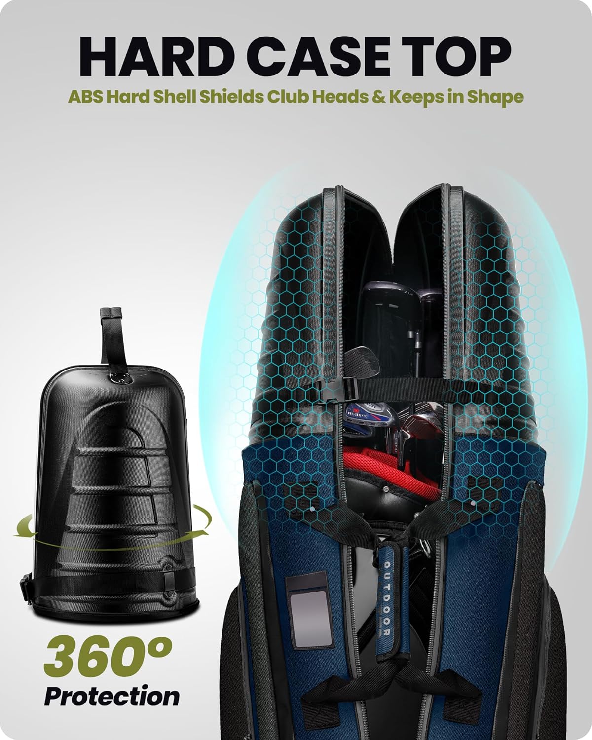 OutdoorMaster Sac de voyage semi-rigide avec roulettes pour clubs de golf - Noir/bleu