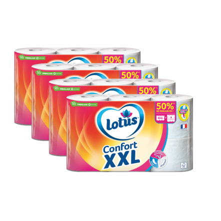 Lotus Papier Toilette Confort Extra 2 Épaisseurs XXL Aqua-Tube, 24 Rouleaux (4 Paquets de 6)