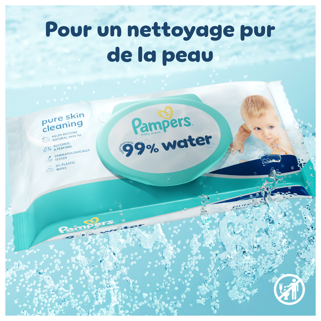 Pampers 99% D'Eau Lingettes Pour Bébé, 3 Paquets De 60 Lingettes = 180 Lingettes, Lotion Douce Avec 99% D’Eau