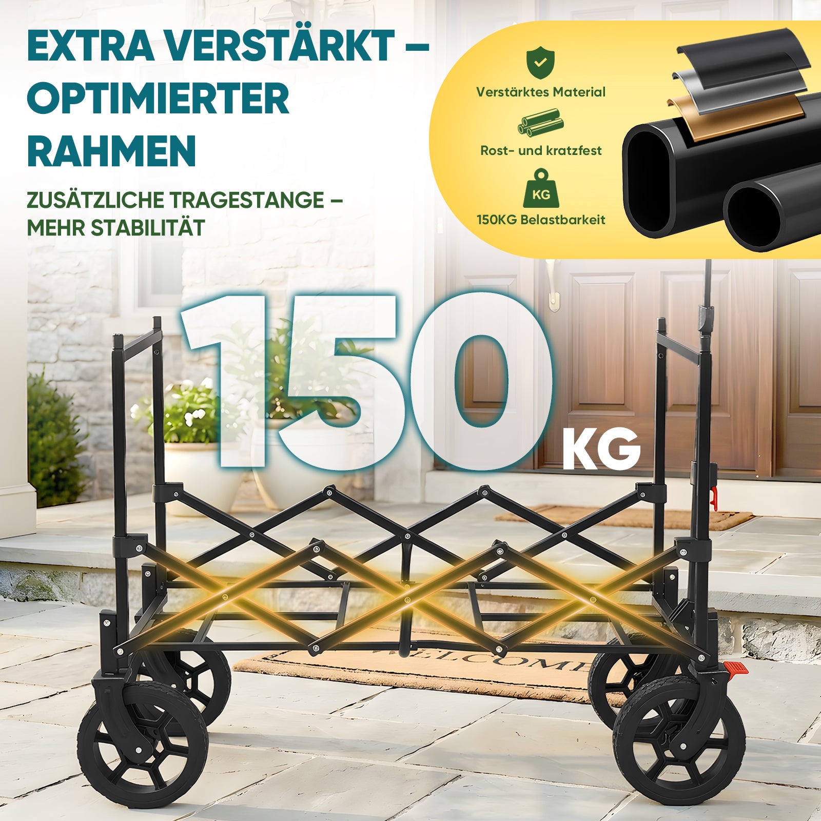 Sekey Grand chariot de camping pliable 150 L avec auvent amovible gris