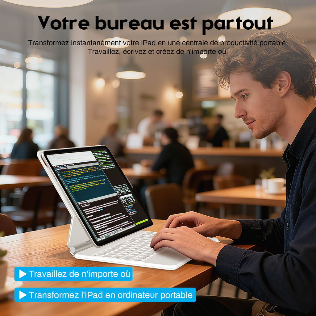 Rexsun Étui-clavier pour tablette – Conception flottante magnétique, housse de protection détachable, pavé tactile de précision pour iPad Pro 11 po/Air 10,9 po/11 po, modèle P11-2 (Blanc)