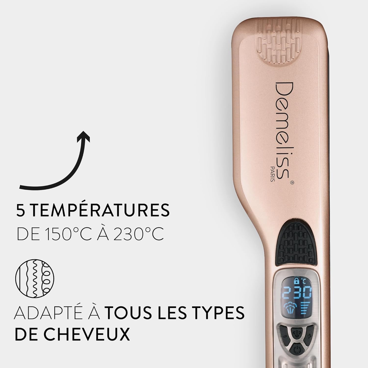 SAINT ALGUE Demeliss Titanium - Lisseur Vapeur Professionnel à Plaques Titane, Hydratation Intense, Or