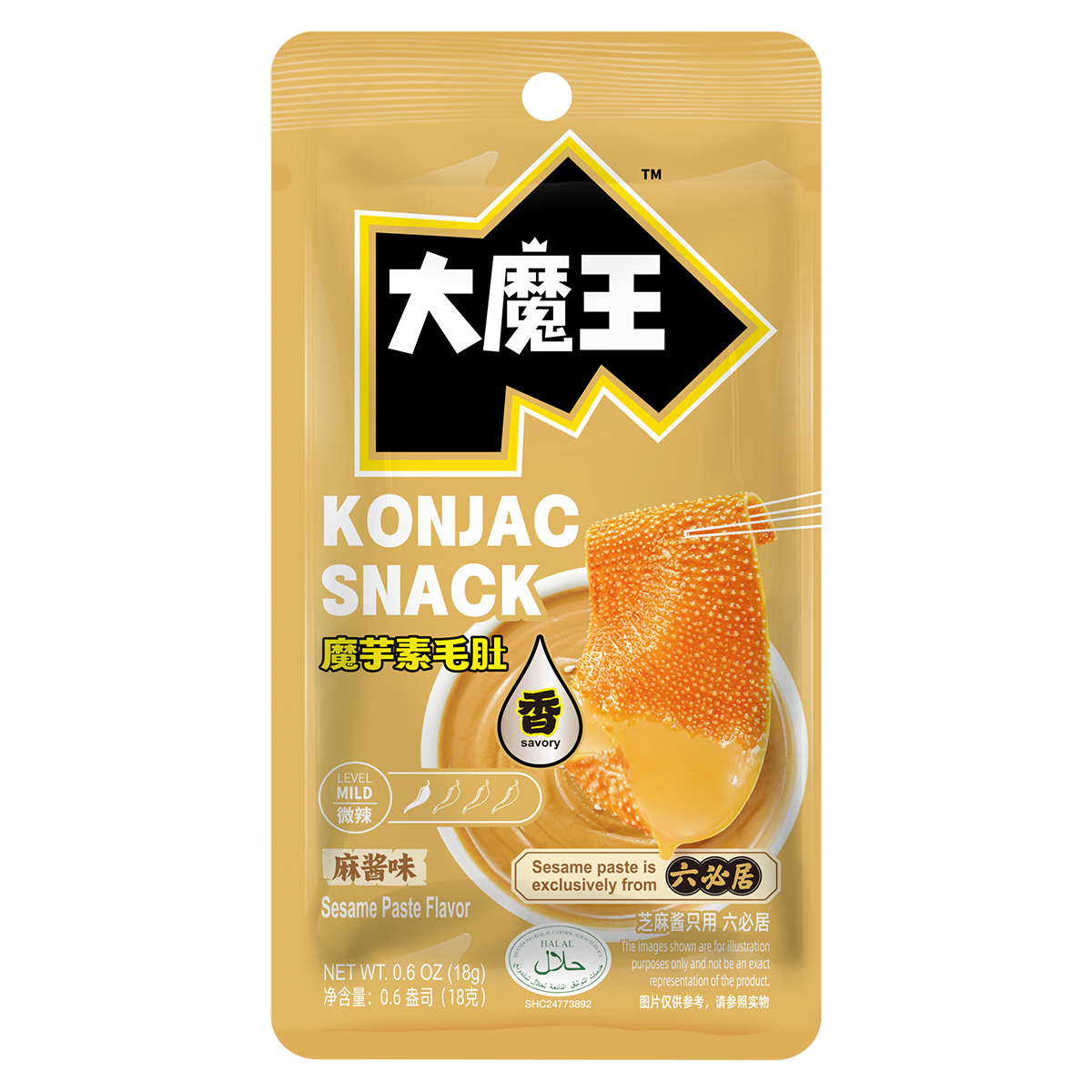 Yan Jin Pu Zi Damowang Collation de tripes végétariennes au konjac, Saveur sauce au sésame, 360 g (18 g x 20)