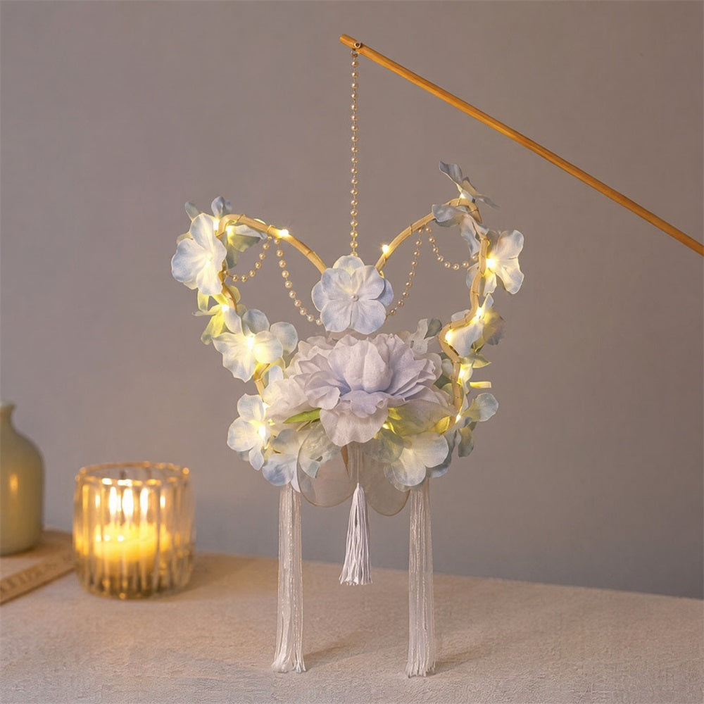 Huacan Lanterne bleue, Hanfu style ancien, Lanterne à main, Lanterne lumineuse papillon, Accessoire de photographie en extérieur, Lanterne de palais, Décoration suspendue, Accessoire 1 pc