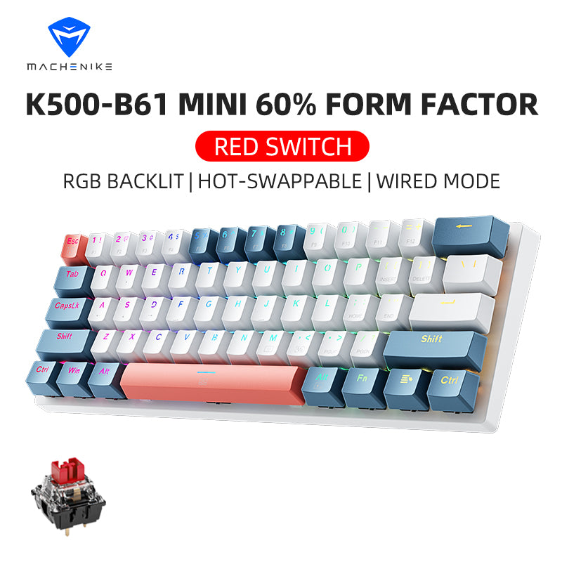 MACHENIKE K500-B61 Clavier mécanique filaire 60 % avec switchs rouges et éclairage RGB - Disposition QWERTY US