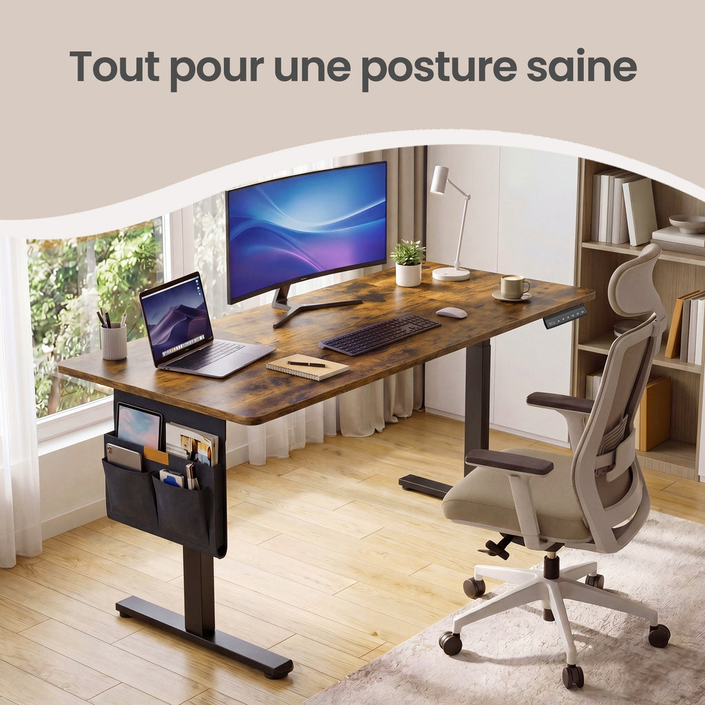 JOYFURNOS Bureau électrique réglable en hauteur avec 4 hauteurs de mémoire marron rustique - 160 x 70 cm