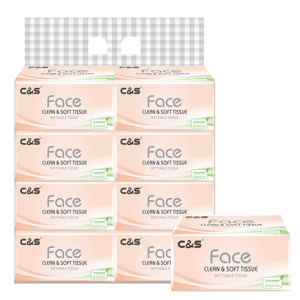 C&S Face Pink Mouchoirs pour le visage doux, 3 épaisseurs - Lot de 8 paquets de 120 feuilles