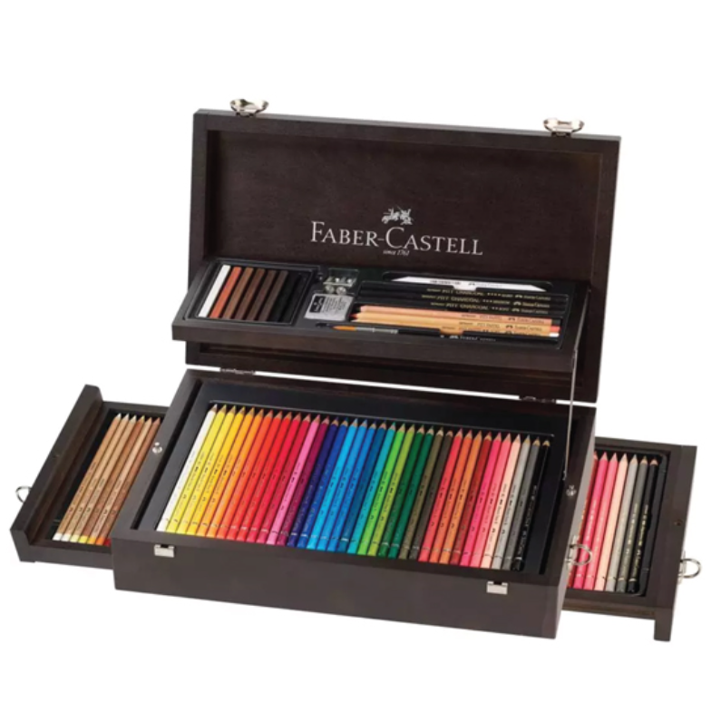 Faber-Castell Art & Graphic Coffret en bois de crayons, stylos et craies