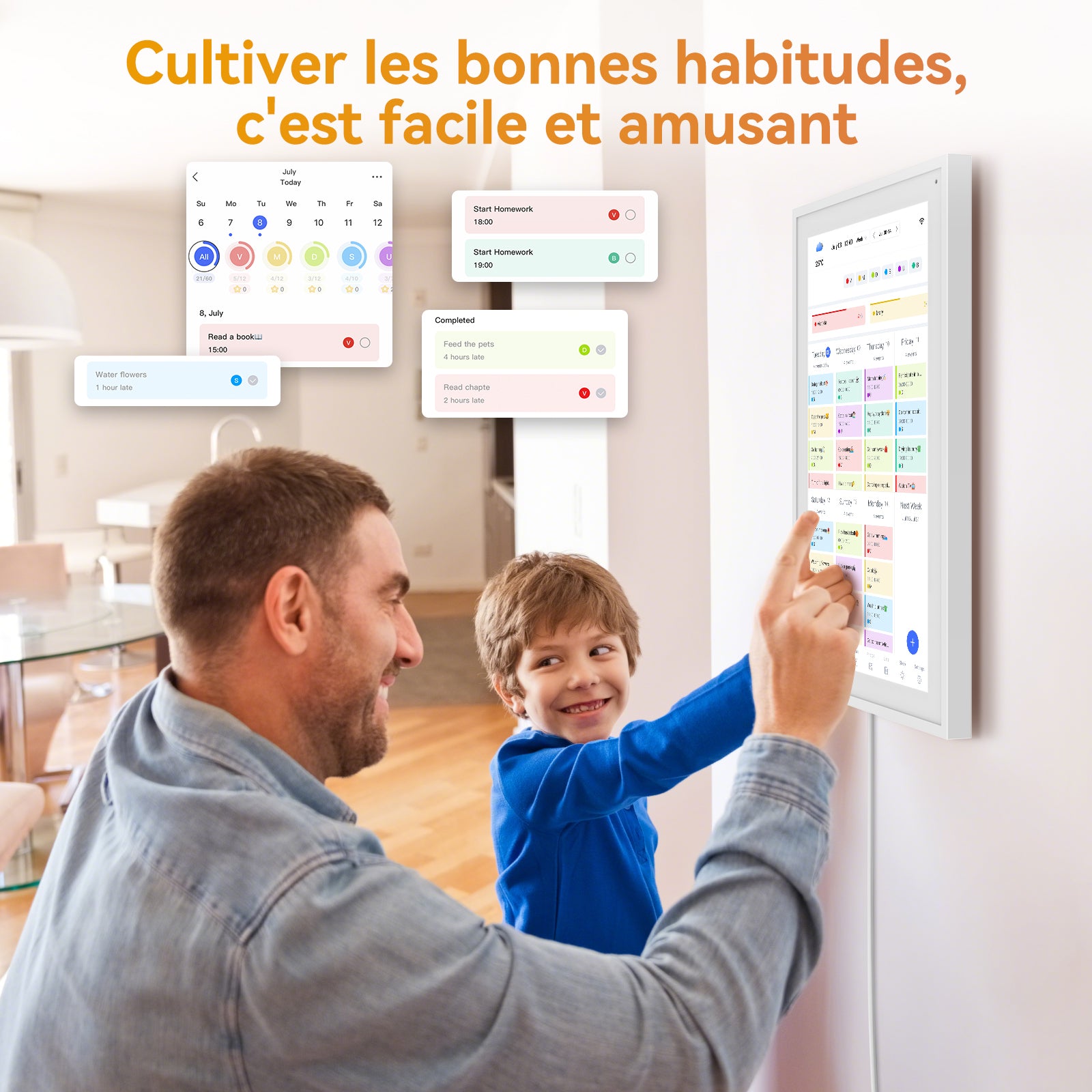 TABWEE P15 Calendrier Numérique WiFi - Écran Tactile 15,6" pour Mur, Planificateur Familial, Planificateur de Repas, Agenda de Rendez-vous, Horloge Mémoire pour Seniors, Planificateur Hebdomadaire/Mensuel (Cadre Photo Numérique)