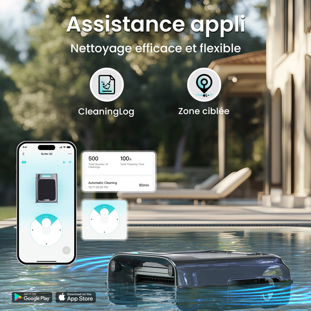 Aiper EcoSurfer S2 – Robot écumeur de piscine solaire sans fil | Nettoyage de surface 24 h/24, 7 j/7 avec autonomie 35 h, Contrôle via application Wi-Fi/Bluetooth