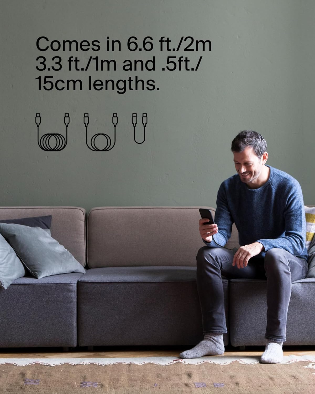 Belkin BoostCharge Câble tressé USB-C vers USB-C 15 cm compatible iPhone 16/16 Pro/16 Pro Max/16 Plus, Galaxy S24/S23/Note10/Note9, Pixel 9/8, iPad Pro - Noir