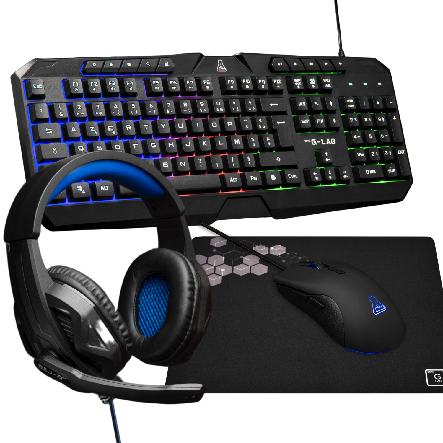 THE G-LAB Combo Argon E Combo Set Clavier et Souris Gaming Filaire - AZERTY, 3200 DPI, 6 Boutons - Noir