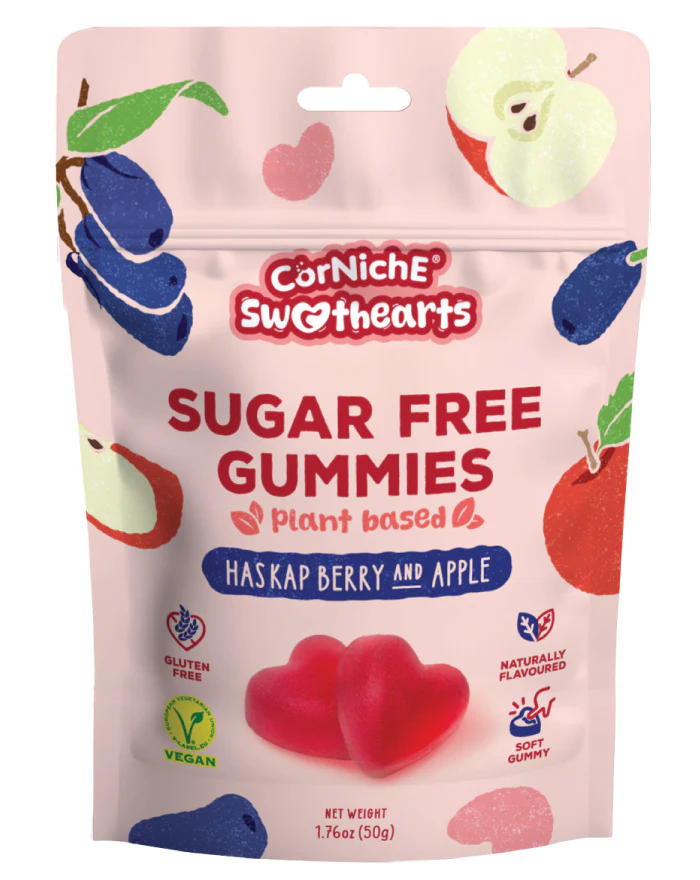 Corniche Sweethearts Bonbons gélifiés sans sucre, baie de haskap et pomme - 50 g