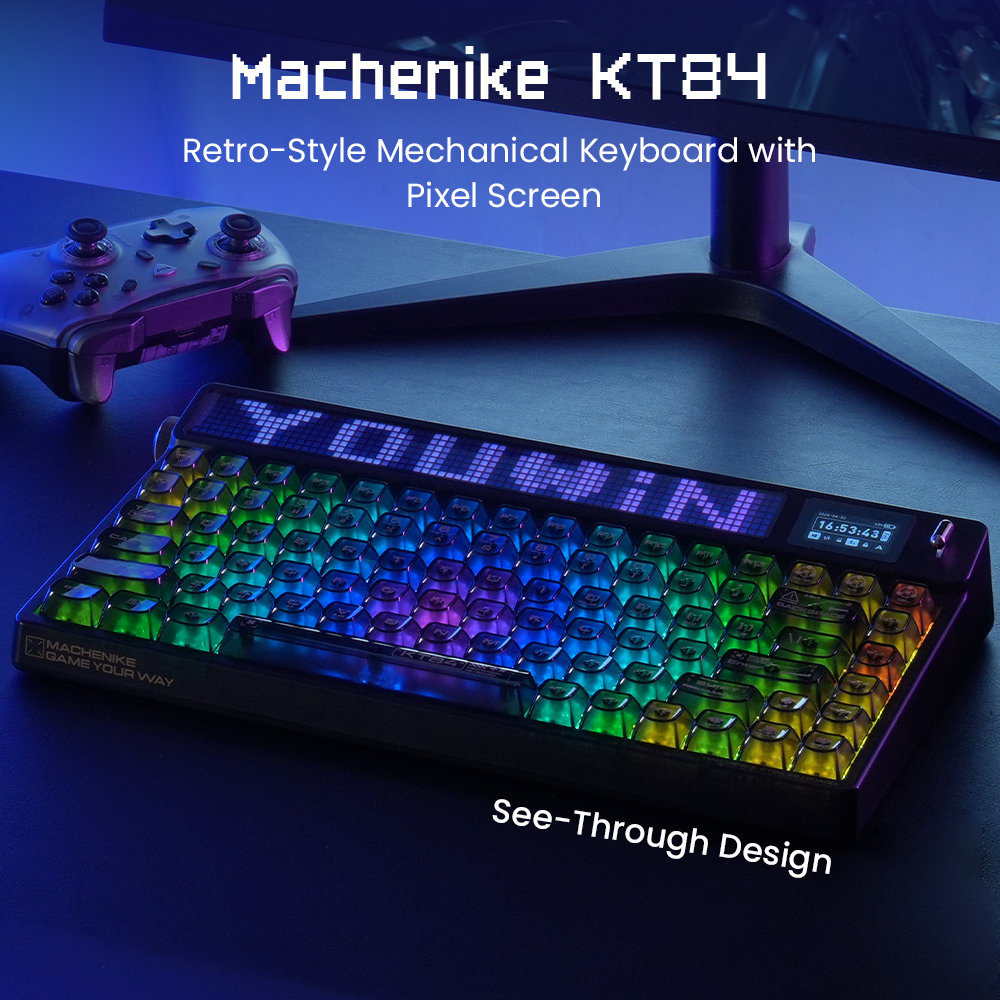 MACHENIKE KT84-B84W Clavier mécanique 75 % triple mode, Disposition QWERTY américaine, Interrupteurs Gateron blancs, Noir