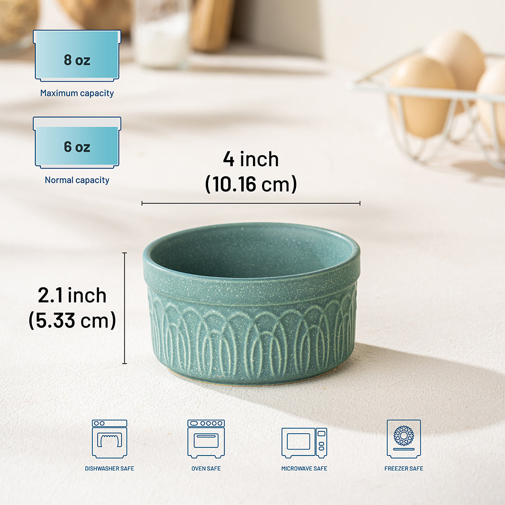 DAFUCERAMIC Ramequins 8 Oz Résistants au Four, Coupelles en Céramique pour Crème Brûlée et Soufflé, Pots de Crème et Flan, Petits Bols à Sauce, Lot de 6, Compatibles Micro-ondes et Lave-vaisselle (Coloris Neutres Assortis)