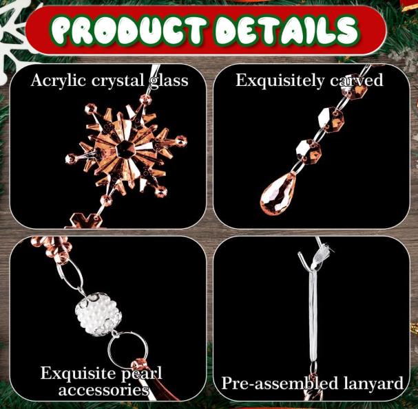Ju7cer Lot de 26 décorations de sapin de Noël en cristal, pendentif colonnaire en acrylique à motif flocon de neige, décoration de sapin de Noël d'hiver pour intérieur et extérieur, fêtes, rose poudré