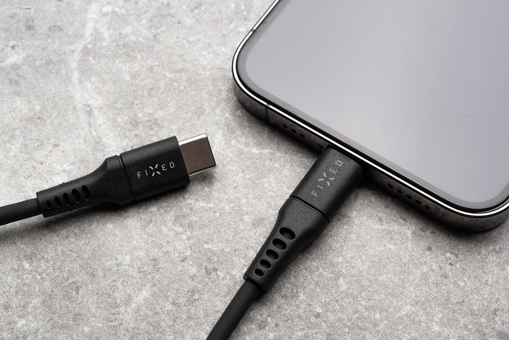 FIXED Câble USB-C vers USB-C en silicone liquide, 2 m, 60 W, Noir