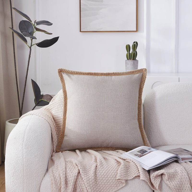 MEROPE, Housse de coussin aspect lin polyester, 50x50 cm, blanchi, 1 pack