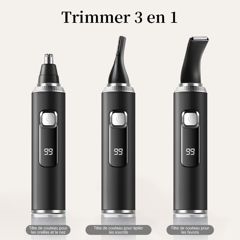 Sparoma Tondeuse pour poils oreilles et nez 3-en-1 – Écran LED | Moteur haute vitesse 8500 tr/min | Étanche IPX7 | Rechargeable Type-C